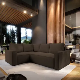 masseno Ecksofa ESTANO mit Schlaffunktion L-Form, Sofa mit Bettkasten, Wohnzimmersofa, Couch, Soffa, Bettsofa, Couchgarnitur- Braun, POSO 06 - Braun
