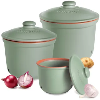 Romertopf Kartoffeltopf Zwiebeltopf Knoblauchtopf 3er Set, Grün