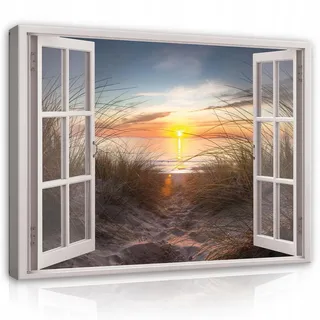 LEINWANDBILD Fenster Strand Meer Bilder 100x70