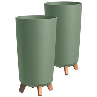 Tymar Übertöpfe groß mit Füßen, Blumenübertopf, Blumentopf Gross, Blumenkübel matt, Pflanzkübel für Außen und Innen ((2pack) Grün ; Höhe 36,5 cm/ø 20 cm)