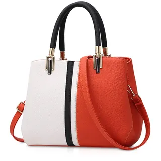 NICOLE & DORIS Damen Handtasche Frauen Schulterbeutel Gestreifte Tasche Modestil Reißverschluss Umhängetasche Elegante Taschen für Arbeit Einkaufen Orange - L