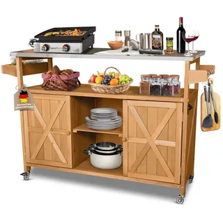 Coemo Servierwagen Grillstation James L Kücheninsel Holz, auf Rollen 138 x 47 x 92 cm
