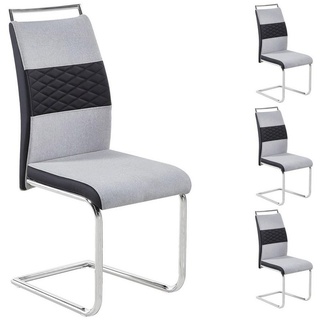 CARO-Möbel Esszimmerstuhl ERZA (4 St), Esszimmerstuhl 4er Set Küchenstuhl Schwingstuhl Stoffbezug Freischwing grau
