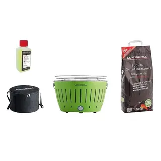 LotusGrill - Sonderpaket BBQ Classic Grün (cm 35) mit 2,5 Kg Holzkohle und Brenngel