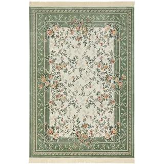 Teppich NOURISTAN "Antik Flowers" Teppiche Gr. B/L: 195 cm x 300 cm, 5 mm, 1 St., grün (grün, creme) Orientalische Muster Orientalisch mit Fransen, Orient, Wohnzimmer, Schlafzimmer, Esszimmer