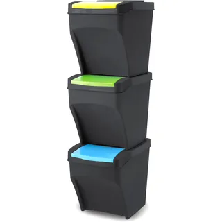 Plana Practic 3 x 25L Mülleimer Küche Stapelbox 3 Fächer - Mülltonnenbox 3er - Abfalleimer Küche mit Deckel
