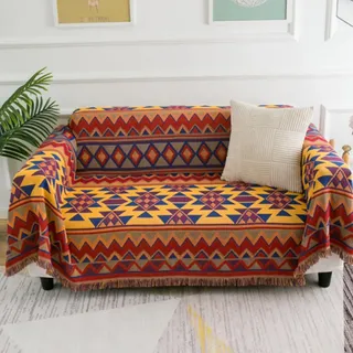 LumiSyne Doppelseitige Baumwolle Gewebt Decke Überwurf Mit Quaste Böhmische Geometrisch Muster Vintage Ethnischer Stil Dekorative Decke Für Bett Couch Sessel Camping Wandteppich Tischdecke Teppich