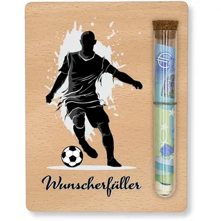 ZUKLA Verpackung für Geldgeschenke Fußball - 13 x 10 cm - mit Reagenzglas - Spardose Fussball - Fussball Geschenke Jungen - Geldgeschenk Verpackung aus Holz - Geschenke für Fussballfans