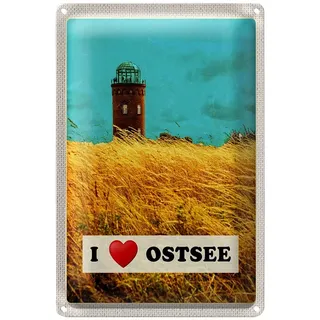 Roomando Blechschild | I Ostsee | Leuchtturm-Motiv | Retro-Stil | 20 cm x 30 cm