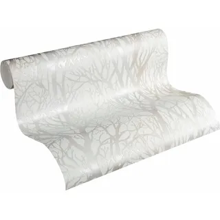 A.S. Création Vliestapete mit modernem Waldmotiv 10,05 m x 0,53 m 300941 Silber/Weiß