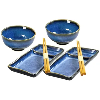 HENXFEN LEAD Sushi Geschirr Set, Sushi Set Japanischer Geschirr für Miso Suppe Maki Sushi Reis mit 2X Sushi Teller, Schalen, Paar Stäbchen, Marineblau