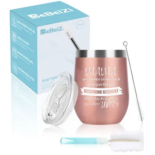 BeBeiZi Geburtstagsgeschenk für MaMa, Edelstahl Weinglas mit Botschaft, Geschenke für frauen, Thermobecher to go mit Deckel und Strohhalm, Geburtstagsgeschenk für Frauen, Weihnachtsgeschenke, 350ml