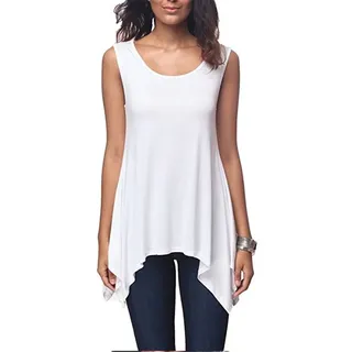Dreamskull Damen Frauen T Shirts Oberteile Blusen Tops Tunika Tuniken Longshirt Lang Basic Rückenfrei Ärmellos Asymetrisch Baumwolle Sommer Alltag Casual Locker Lässig Stretch S-3XL - XXL