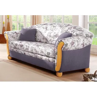 Home Affaire "Milano, Schlafsofa im Landhaus-Stil, bequem, Liegefläche 188/124cm", lila (flieder, flieder geblümt), B:174cm H:87cm T:88cm, Chenille (70% Polyacryl, 30% Polyester) auf Korpus und Zierkissen, Sitz und Rücken im Blumenmuster »Paradise« (100%
