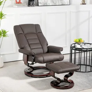 HOMCOM Relaxsessel mit Hocker Drehbar Fernsehsessel mit Liegefunktion Kunstleder