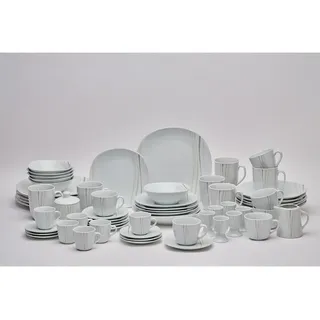 Novel Kombiservice Concerto, Grau, Weiß, Sand, Beige, Keramik, 62-teilig, Streifen, 200 ml,200 ml,220 ml,270 ml,100 ml,370 ml,360 ml, Lfgb, lebensmittelecht, Essen & Trinken, Geschirr, Geschirr-Sets, Kombiservice