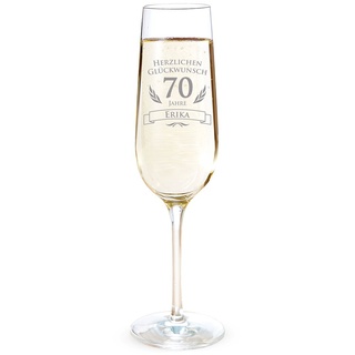 AMAVEL Sektglas mit Gravur zum 70. Geburtstag – Personalisiert mit [Namen] – Sektflöte als Geburtstagsgeschenk – Geschenkidee für Frauen – Glas für Sekt, Champagner und Prosecco – Sektkelch