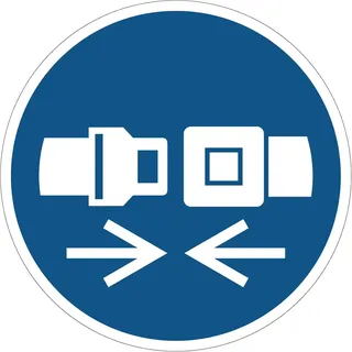 Verpflichtungsaufkleber NF ISO7010 – Wasserfester und UV-beständiger Laminierter Runder Beschilderungsaufkleber – Schnall dich An - Durchmesser 60 cm