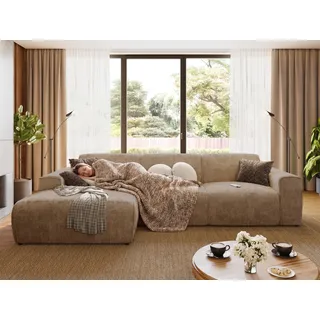 BROMARKT Ecksofa Donu Hellbraun Links Chenille Couch Wohnzimmer Sofa | Wohnlandschaft, Eckcouch, L-Form, 300 cm Breite, 5 Sitzer, hochelastischer Schaumstoff (HR), Freistehend, Möbel, Polstercouch
