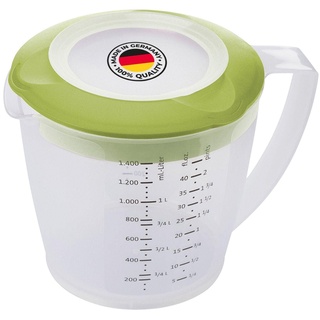 Westmark Rührbecher/Messkanne mit Spritzschutz, Deckel und Ausgießer, Kunststoff, Füllvolumen: 1,4 Liter, Helena, Transparent/Grün, 3105227A, Apfelgrün