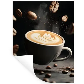 MuchoWow Wandsticker Cappuccino - Tasse - Bohnen - Braun (1 St), Wanddeko, Aufkleber, Wandtattoo, 90x120 cm 90 cm x 120 cm x 0.1 cm