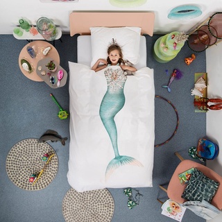 Snurk® - Kinder Bettwäsche Set, Mermaid Bettwäsche, 135 x 200 cm, inkl. 1 Kissenbezug 80 x 80 cm, aus 100% Bio-Baumwolle