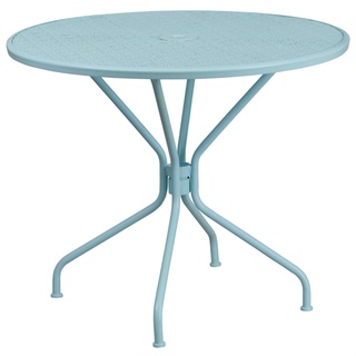 Flash Furniture Oia Terrassentisch aus Stahl, rund, 89,5 cm, mit Schirmloch, Metall, himmelblau, 35.25" Round