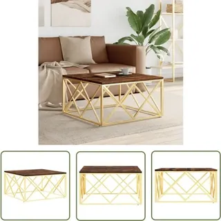Couchtisch Golden Edelstahl und Altholz Massiv - Esszimmertisch - Couchtisch - Wohnzimmertisch - Holzmöbel - Designertisch - The Living Store