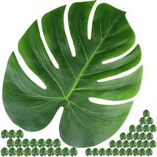 Vibe 50 Stück große Künstliche Tropische Palmblätter - Kunstblätter Palmenblätter Monstera Künstlich für Deko Hochzeit oder Hawaii Dschungel Party Blätter Kunstpflanze