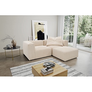 DOMO. collection kleines Ecksofa Malia, Modulsofa in L-Form, flexibel und modular, Cord Sofa, Couch 216 x 193 cm in weichem Cord beige