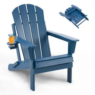 FurniSoar Adirondack Stuhl Klappstuhl mit Getränkehalter, Wetterfest Gartenstuhl Patio Stühle, Gartensessel aus Kunststoff für Garten, Terrasse und Balkon, Blau