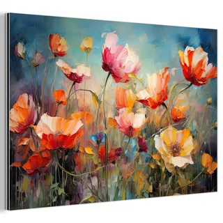 METALLBILD Blumen - Aquarell - Kunst - Botanisch - Natur Wanddeko 90x60 cm