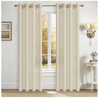 Topfinel Gardine mit ösen gardinen wohnzimmer modern transparent weiß oder beige (2 St), Ösen, transparent, gardinen 160 hoch gardine kurz balkon und fenster beige 140 cm x 160 cm
