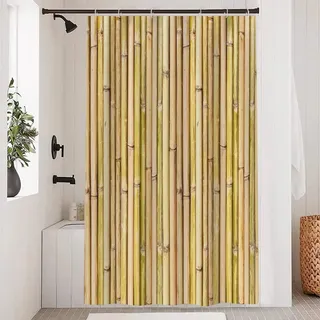 Uiiooazy Duschvorhang Bambus, Duschvorhang Holzoptik 120x200cm Anti Schimmel Bambus Motiv Pflanzen Vintage Duschvorhänge Wasserdicht Polyester Stoff Waschbar Bad Vorhang mit 8 Haken für Badezimmer