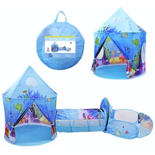 Benebomo 3 in 1 spielzelt mit Tunnel, kinderzelt mit Tunnel,Blue Ocean Kinderzelt,krabbeltunnel mit Zelt, großes Gartenspielhauszelt,Mädchen drinnen und draußen