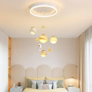 Kinder LED Deckenleuchte Dimmbar Planet Kronleuchter Kinderzimmer Lampe Modernes Design Mond Astronaut Mit Fernbedienung Schlafzimmer Beleuchtung