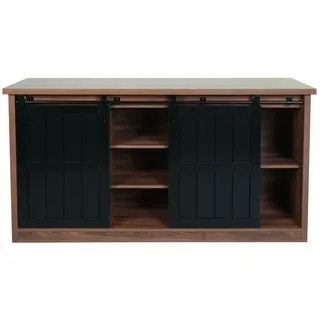Mendler Sideboard HWC-K75, Highboard Regal Schrank Schiebetüre 7 Fächer Holz-Optik Industrial Metall 84x150x40cm ~ braun
