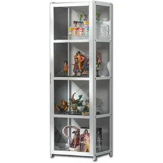 Koubhyj 42x33x130cm Vitrinenschrank, Glasvitrine Stehend, 4 Schicht Vitrine Glas Sammlervitrine, Doppeltürige Acryl-Vitrine für Spielzimmer, Schlafzimmer, Arbeitszimmer(Weiß)