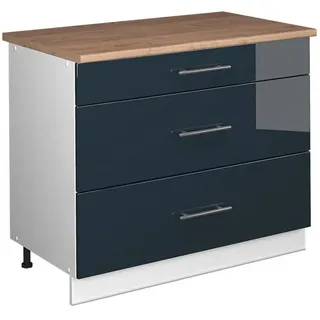 Vicco Unterschrank Fame-Line 100 x 60 x 82 cm Dunkelblau Hochglanz/Weiß