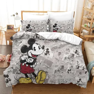 Mickey-Mouse-Bettbezug-Set, Minnie-Mouse-Druck-Bettwäsche-Set, Weiches, Atmungsaktives Bettwäsche-Set, Luxuriöse Weiche Bettwäsche, 1 Bettbezug Und 2 Kissenbezüge, 200X200cm
