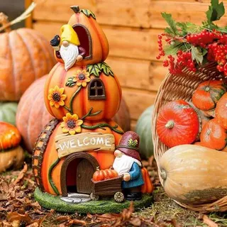 Gartendeko Herbst Kürbishaus Solarleuchte Kunstharz 24cm Orange
