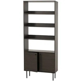 Mendler Bücherregal HWC-N78, Bücherschrank Hochschrank, skandinavischer Stil Metall Holz Melamin MVG 200x80x30cm ~ dunkelbraun