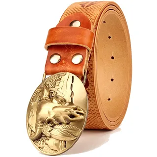 MYIESAXL Western-Gürtel Aus Echtem Leder für Männer und Frauen, Blumengravur, Cowboy-Cowgirl-Gürtel mit Rinderschnalle, Taillengürtel für Jeans, 3,8 cm Breit