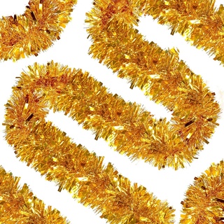 26.2 Ft Christmas Tinsel Garland Xmas Party Metallic Tinsel Twist Garland Glitter Christmas Tree Hanging Wreath Decor for Staircase Railing Banister Indoor Outdoor Ornament (Gold)