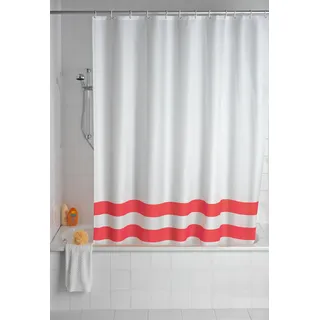 Wenko 19246100 Duschvorhang Tropic Red - hochwertiges Textilgewebe, 180 x 200 cm, weiß, rot gestreift