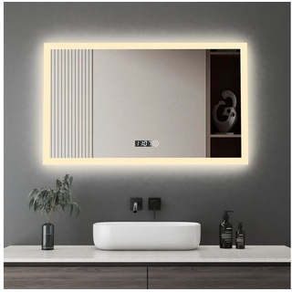 WDWRITTI Badspiegel Led Touch 100x60 Wandspiegel mit beleuchtung Speicherfunktion (Spiegel Bad, 3000/4000/6500K, Helligkeit dimmbar), 2-Schalter, Vertikal Horizontal, IP44 Rechteckig-B - 100 cm x 60 cm