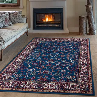 OTTO home Teppich OTTO HOME "Ezzo, mit Bordüre, Kurzflor, Made in Belgium", blau, B:200cm H:7mm L:300cm, Polypropylen, Teppiche, Teppich, Orient-Optik, Teppich, Wohnzimmer, Esszimmer, Schlafzimmer