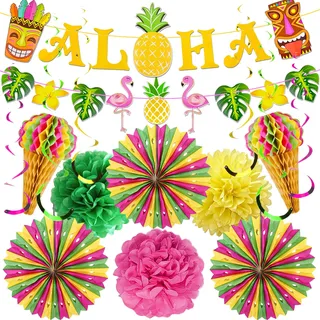 YBwanli 16 Stück Hawaii Party Deko, Aloha-Thema Dekoration für Sommerparty, Poolparty, Strand, Tiki-Bar/Cocktailbar – Tropische Beach-Party-Dekoration