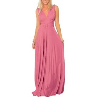 IMEKIS Damen Elegant Abendkleid Multiway V-Ausschnitt Schulterfrei Partykleid Ärmellos Neckholder Maxikleid Rückenfrei Sommerkleid Festlich Cocktailkleid Brautjungfer Hochzeit Ballkleid Altrosa M - M