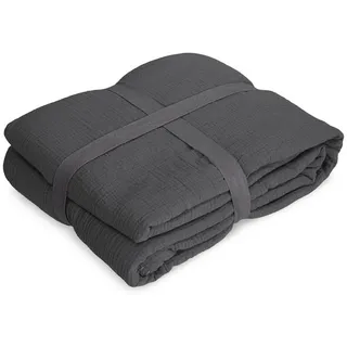 KaMel GmbH Musselin Decke Kuscheldecke 130 x 180 cm Grau/Schwarz